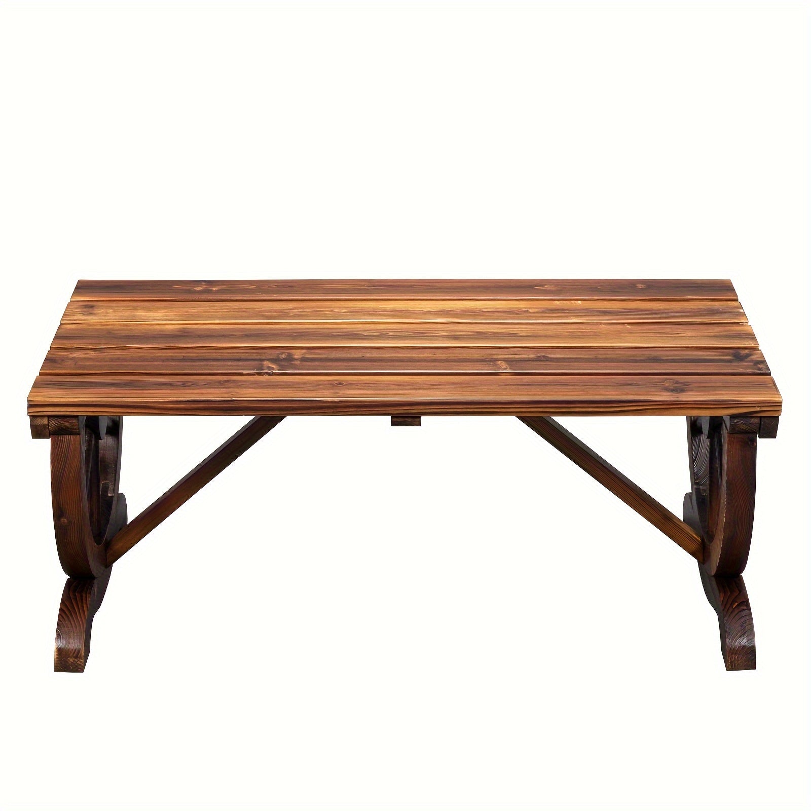 Outdoor 2-Person Rustic Hardwood Garden Bench with Wagon Wheel Design - Heavy-Duty Brown Wood Construction, Sturdy Wide Seat & Curved Backrest for Patio, Porch, Backyard - Durable All-Weather Furniture (No Batteries/Electrici