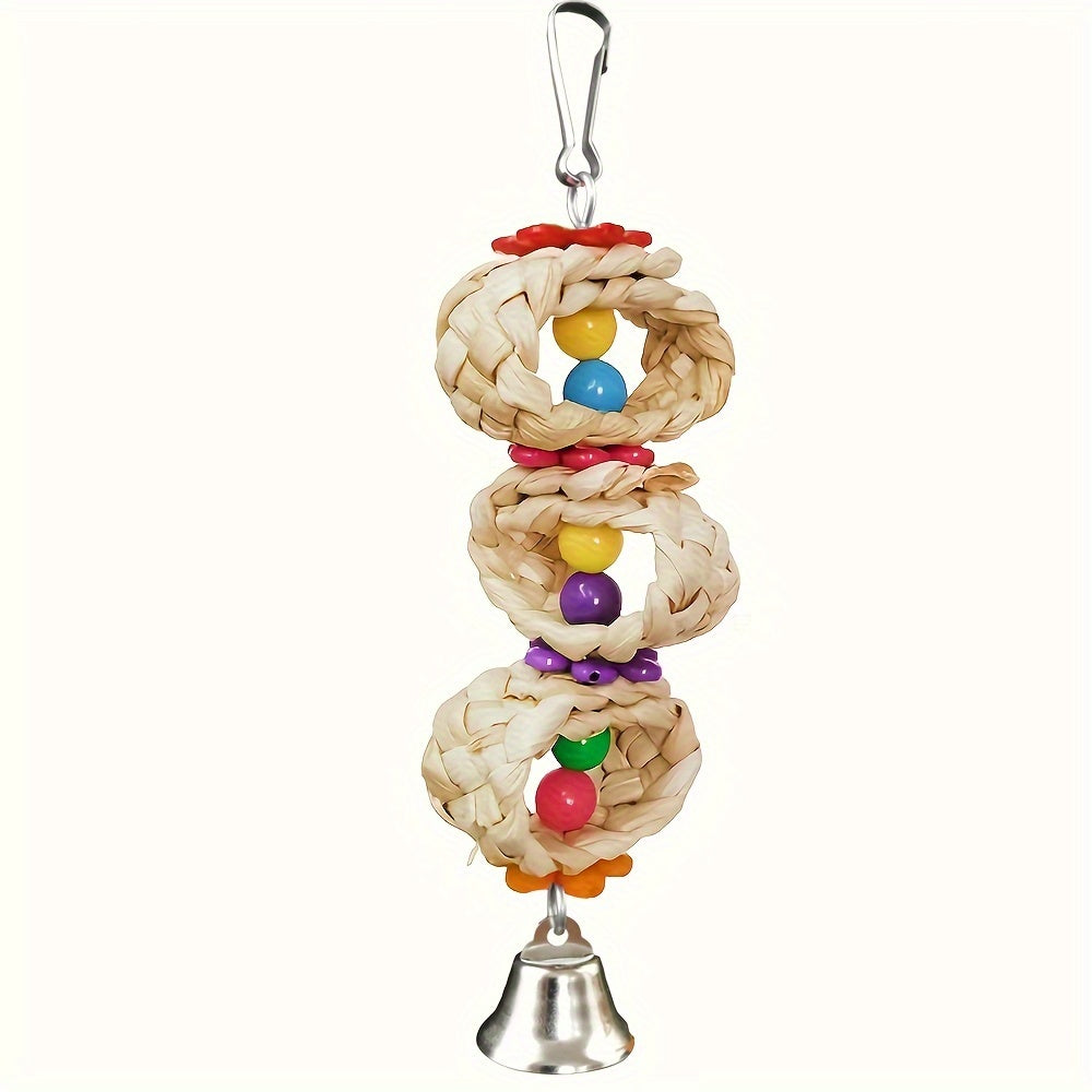 1pc Colorful Parrot Chew Toy Bell - Bird Toys - Durable Bird Cage Supplies with Beads and Sounding Bell for Parrot Entertainment and Exercise