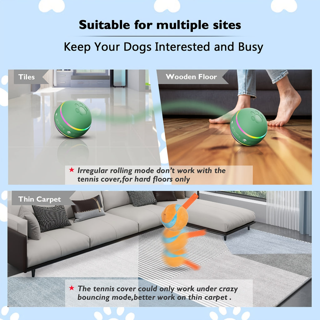3rd Generation Interactive Dog Balls, BARHOMO Automatic Moving Tennis Ball Toys with Strap for Puppy/Small/Medium/Large Dogs, Improved Rolling Effect