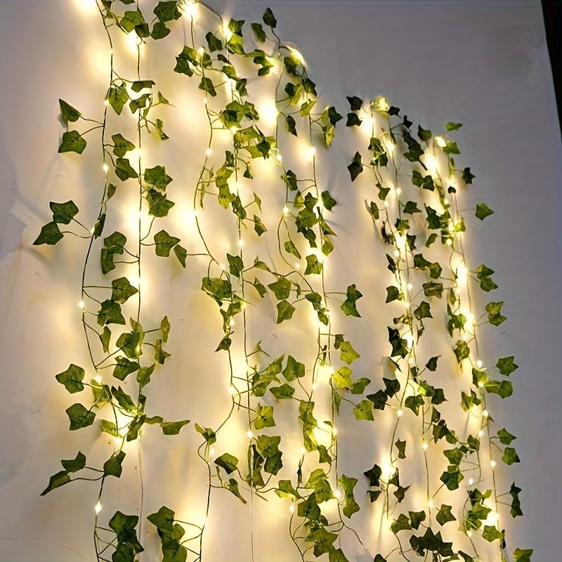1pc Kinpho Enchanting Green Leaf & Maple LED String Lights - Battery-Powered, Warm Glow Copper Wire with Realistic Greenery for Outdoor Dining, Garden, Balcony, Weddings, and Christmas Decor Halloween decorations, Chrismas de
