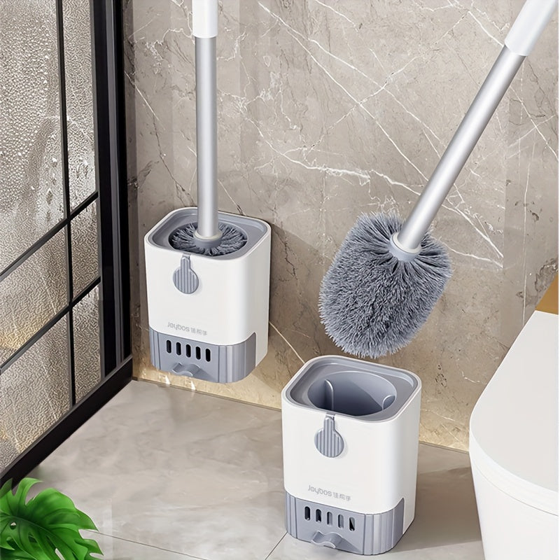 1 Set, Toilet Brush With Holder Set, Wall Mounted Long Handle Toilet Cleaning Brush With Holder, Flexible Toilet Bowl Cleaning Brush, No Dead Corner, Bathroom Cleaning Brush, Cleaning Supplies, Cleaning Tool, Back To School S