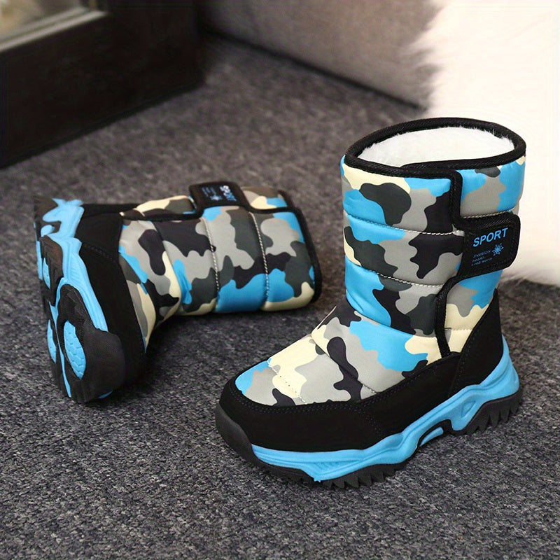 [Boys' Winter Snow Boots] Winter Boys' Camouflage Snow Boots | High-Top Long-Lined Warm Casual Sports Boots with Cushioned EVA Insole and Durable Rubber Sole for Youngsters Outdoor Activities