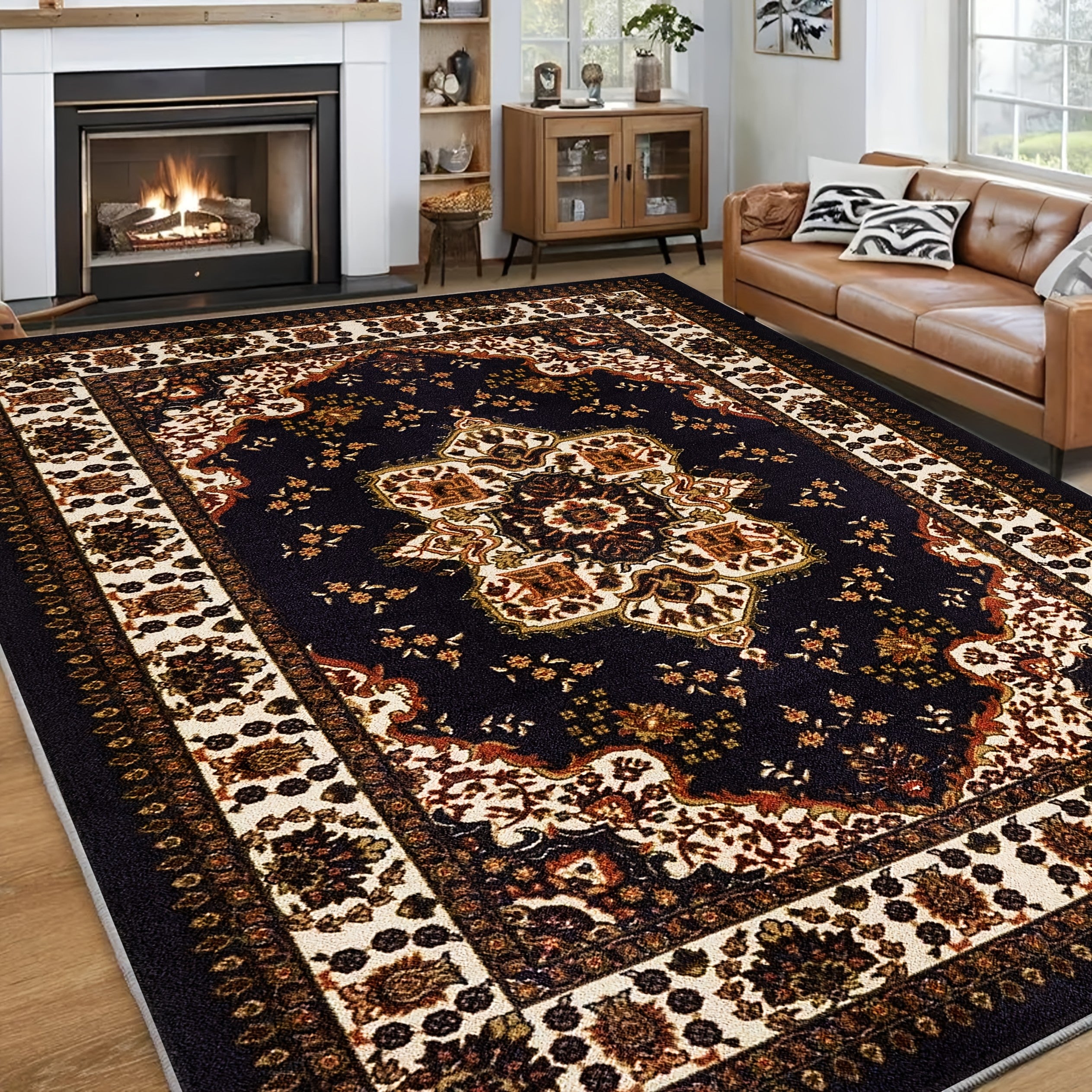 Brown/Black/Beige/Gray/Blue/Red/White/Green/ 1pc Extra Large Luxury Mat - Extra Wide Luxury Floor Mat with Non-Slip Backing, Machine Washable - Extra Large Area Mat for Living Room, Bedroom, Hallway - Persian Bohemian Mat for