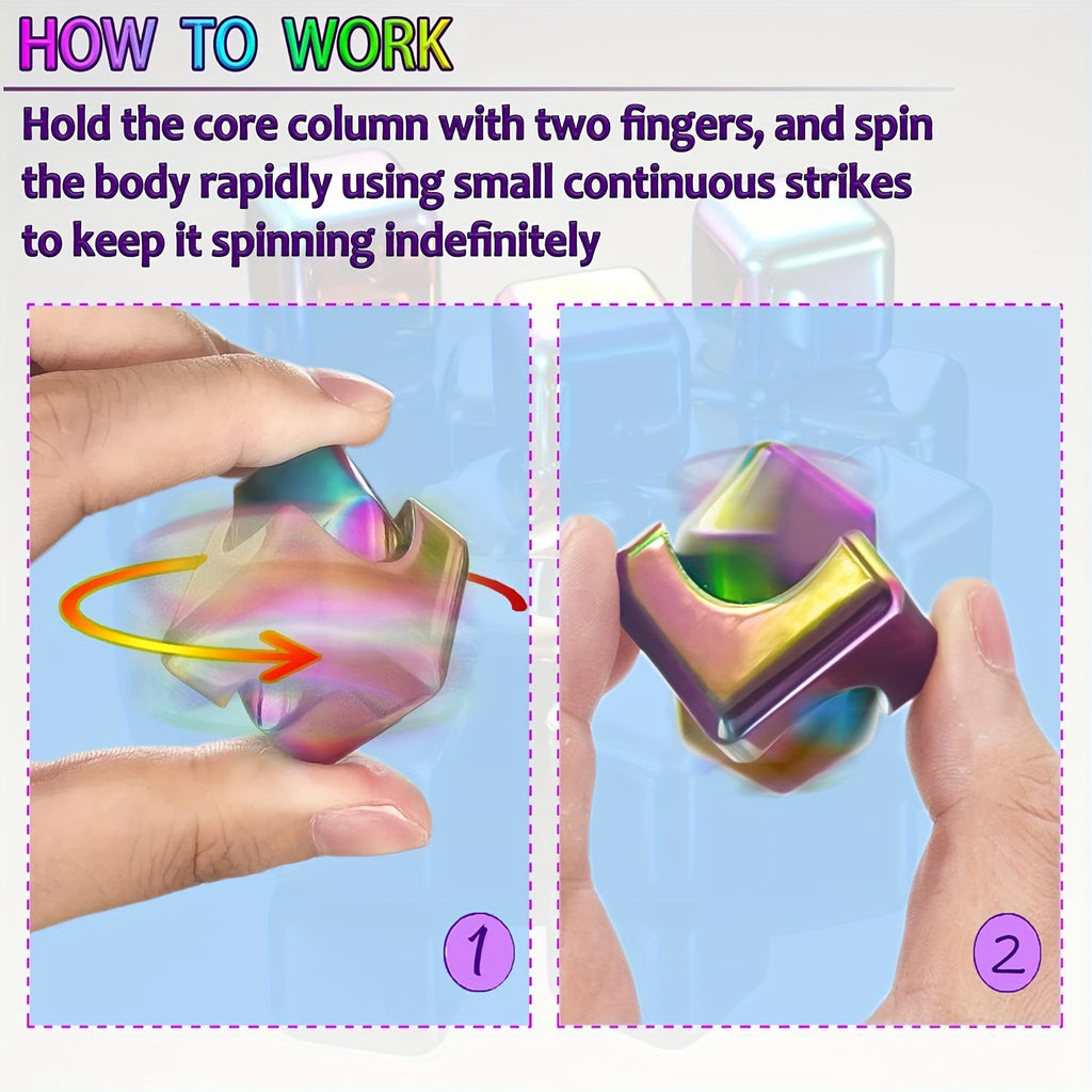 2pcs Desk Fidget Toys Spinner-Cube: Colorful Square Cube, Desktop Toys, High-Speed Bearing Rotating Toys Metal Desk Fidgets For Adults