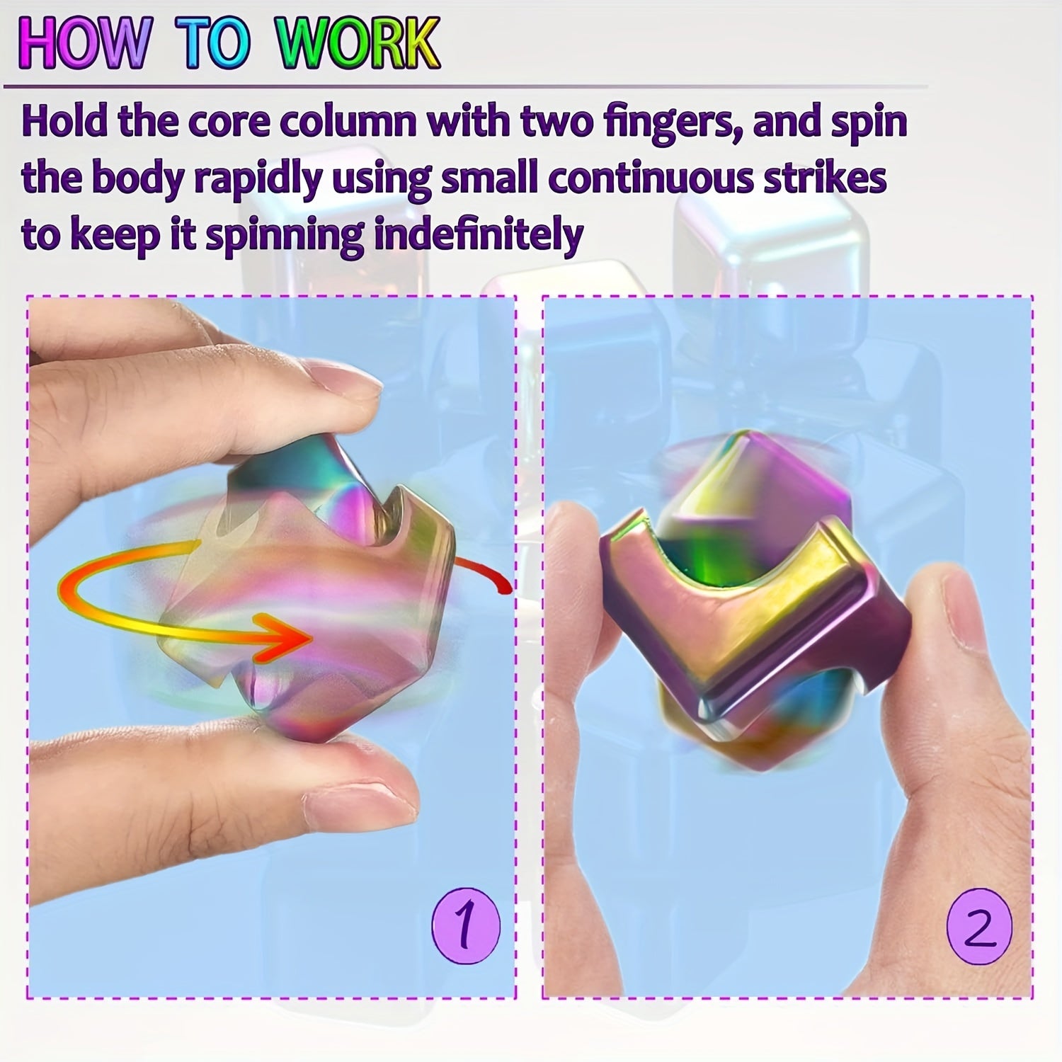 2pcs Desk Fidget Toys Spinner-Cube: Colorful Square Cube, Desktop Toys, High-Speed Bearing Rotating Toys Metal Desk Fidgets For Adults