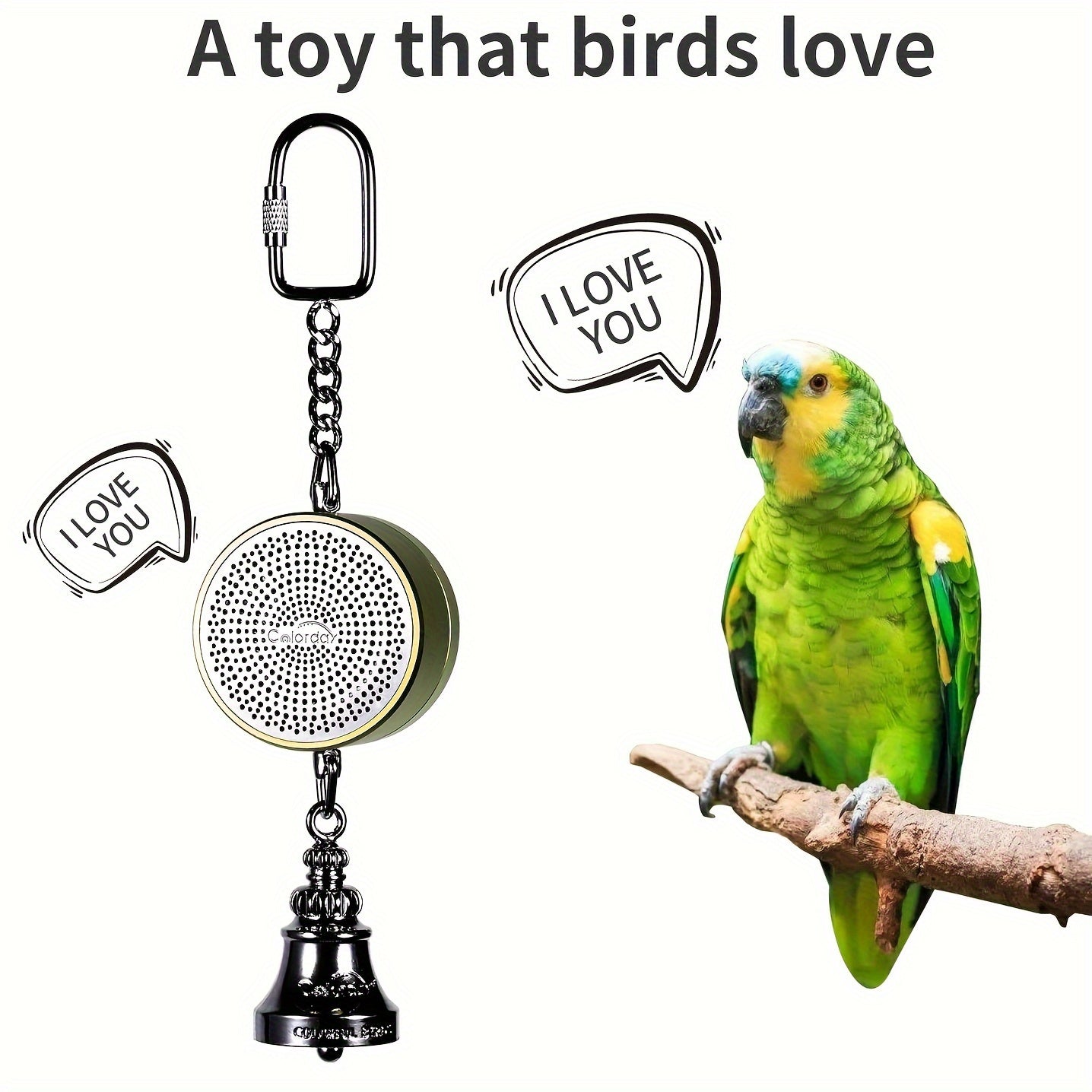 Bird Toys Parrot Talking Coach & Interactive Voice Bell for Parakeet, African Grey, Amazon Parrots, Quaker, Cockatiel, Conure