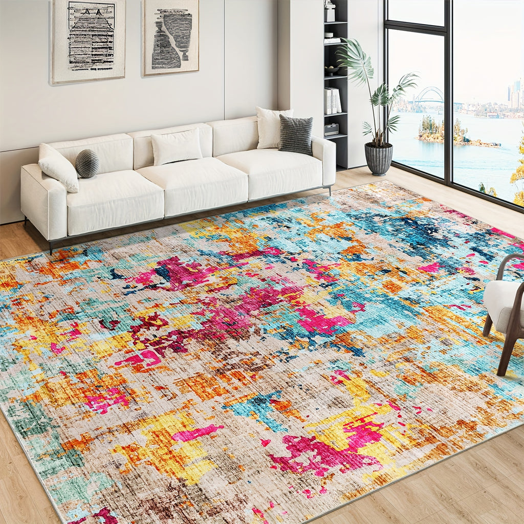 One Piece of a Sleek, Contemporary Abstract Rug Designed for Spacious Living Areas, Machine Washable, Non-Shedding, with a Low Pile And Non-Slip Features. These Mats Are Suitable for Bedrooms, Offering a Soft, Minimalist Aest