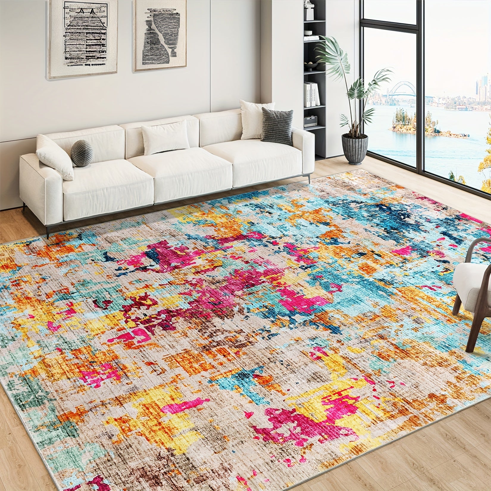 One Piece of a Sleek, Contemporary Abstract Rug Designed for Spacious Living Areas, Machine Washable, Non-Shedding, with a Low Pile And Non-Slip Features. These Mats Are Suitable for Bedrooms, Offering a Soft, Minimalist Aest