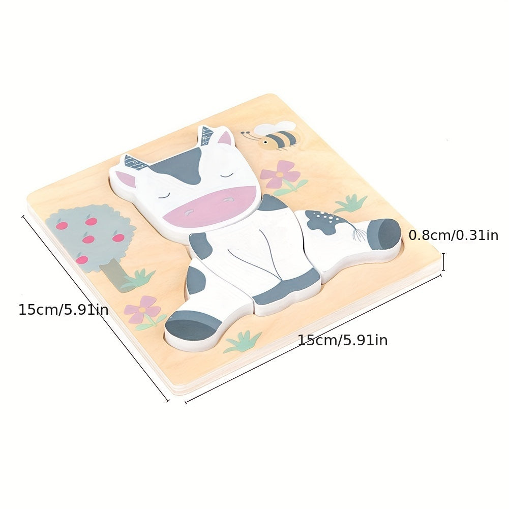 3D Wooden Cartoon Animals Cognitive Puzzles For Kids, Kids With Wooden Toys, Baby Educational Toys Game Christmas, Halloween Gift