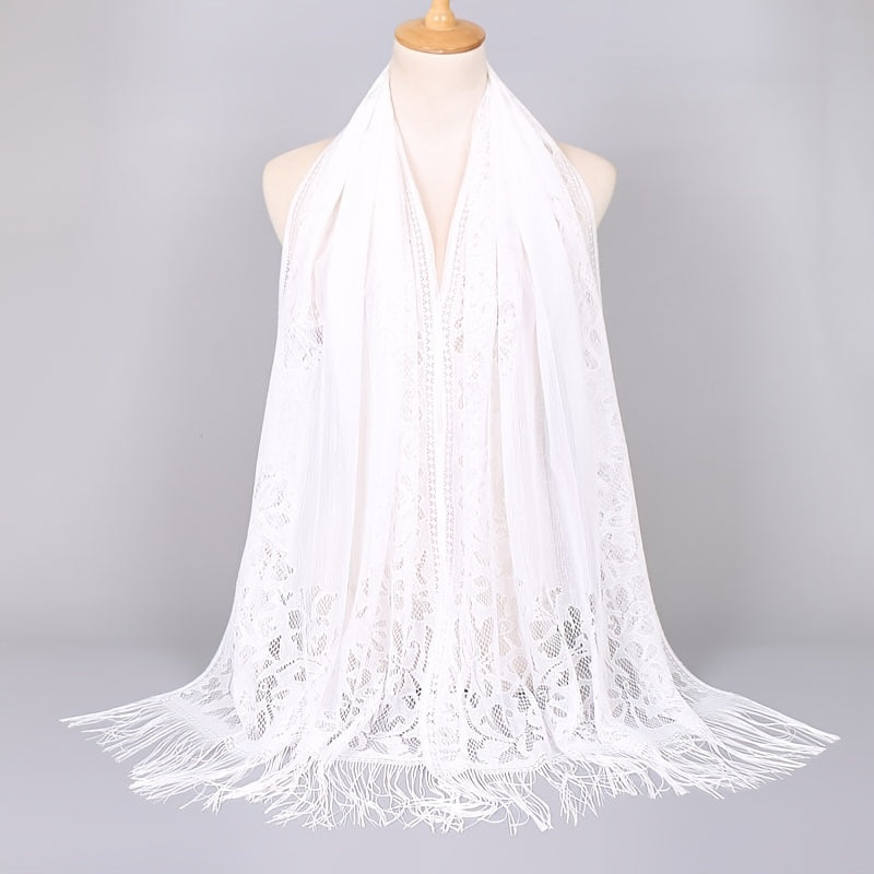 Ladies Women's Floral Lace Scarf Shawl With Tassels, Soft Mesh Fringe Wraps Bridal Shawl For Wedding Evening Party Dresses