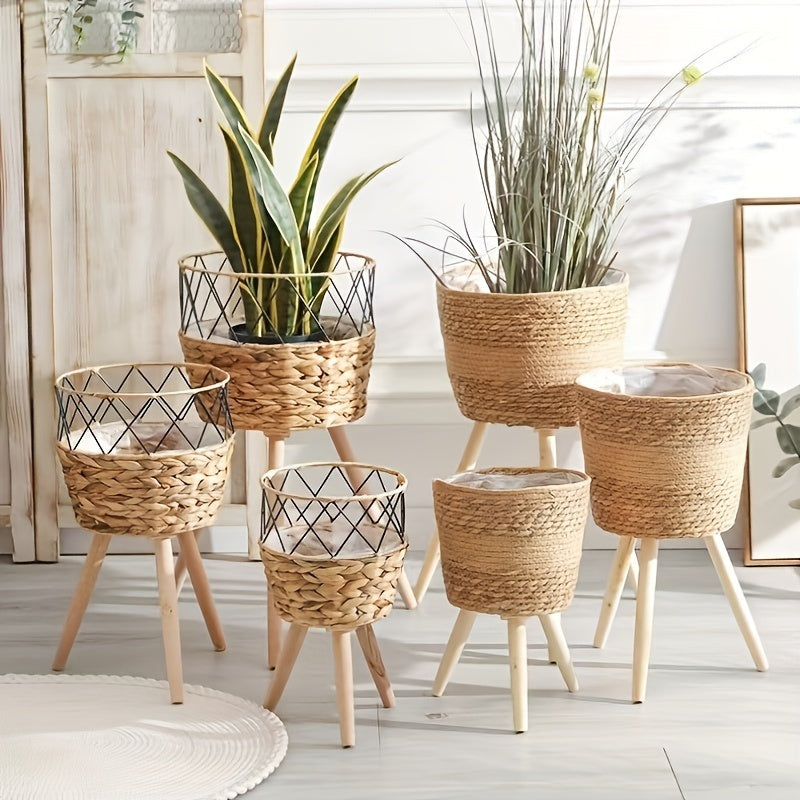 Set of 3 Seagrass Plant Baskets with Brackets - Round Indoor Flower Pot Covers, Classic Style Garden & Lawn Care Essentials