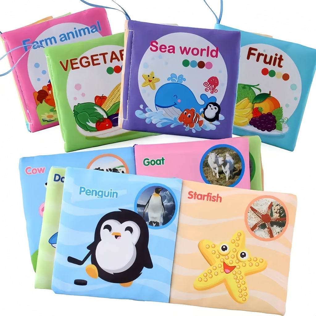 5-Pack Cloth Educational Books for with Sand Sound, Non-Tearable Early Learning Toys, Fruit, Animals, and More - Perfect for Christmas, Birthday, Halloween, Thanksgiving, Easter Gifts