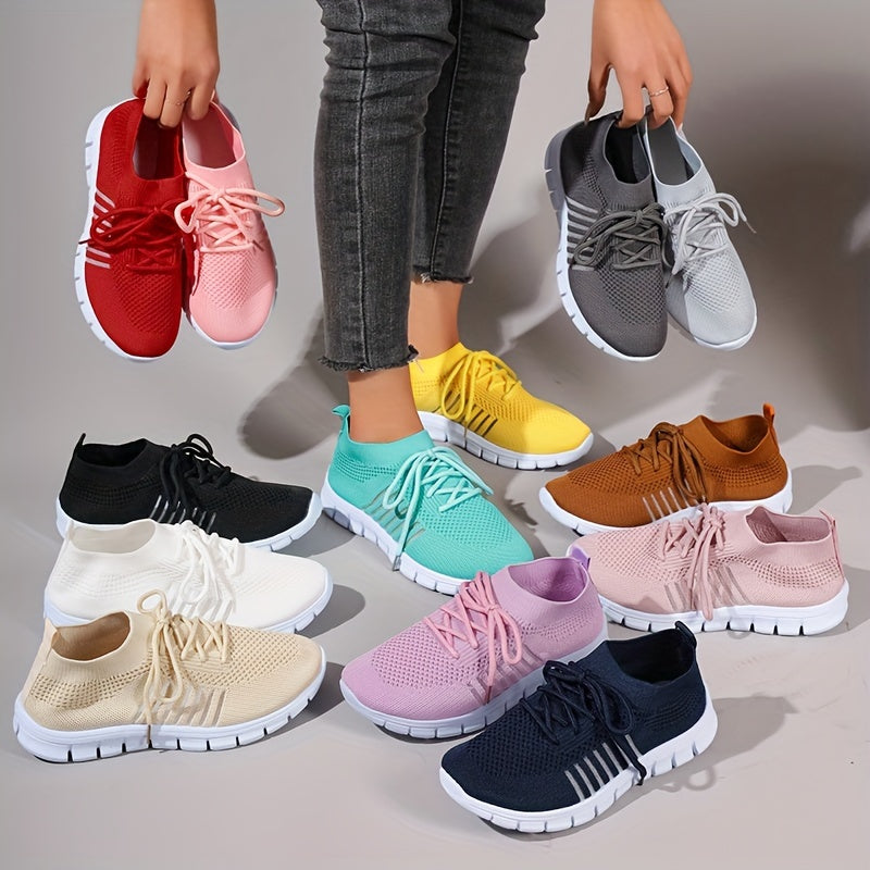 Women's Knitted Sports Shoes, Breathable & Lightweight Low Top Running Sneakers, Casual Outdoor Gym Jogging Trainers Plus Size