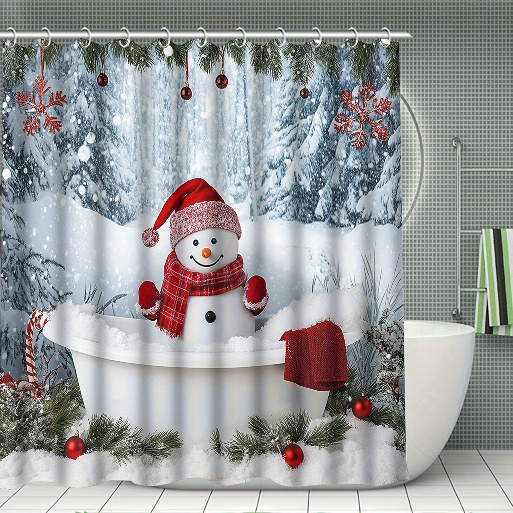4pcs Christmas Shower Shower Curtain - Waterproof Curtain Set With Non-Slip Rugs, Toilet U-Shape Mat, Toilet Seat Cover, Machine Washable Bathroom Decoration Curtain Set With 12 Hook, Christmas Theme Bathroom Accessories
