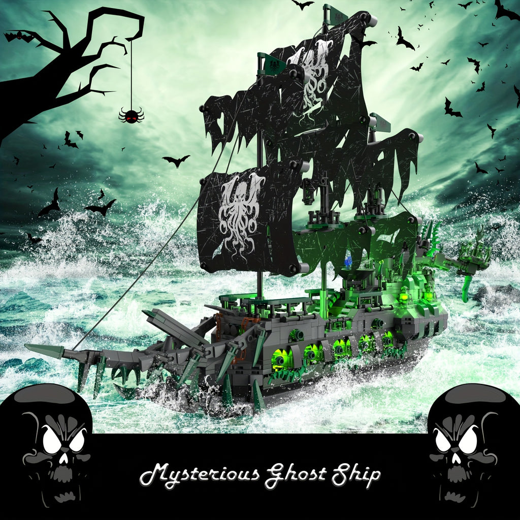 Pirate Ship Building Toys - Building Sets with Lights, Ghost Ship Flying Dutchman Model, 40001 Toy Boat for Halloween and Christmas Gift
