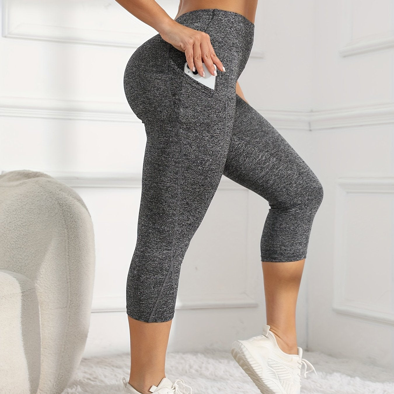 Women's High-Waisted 7/8 Length Leg Workout Leggings - Full-Length Leg Muscle-Building Gym Pants with Pockets,
