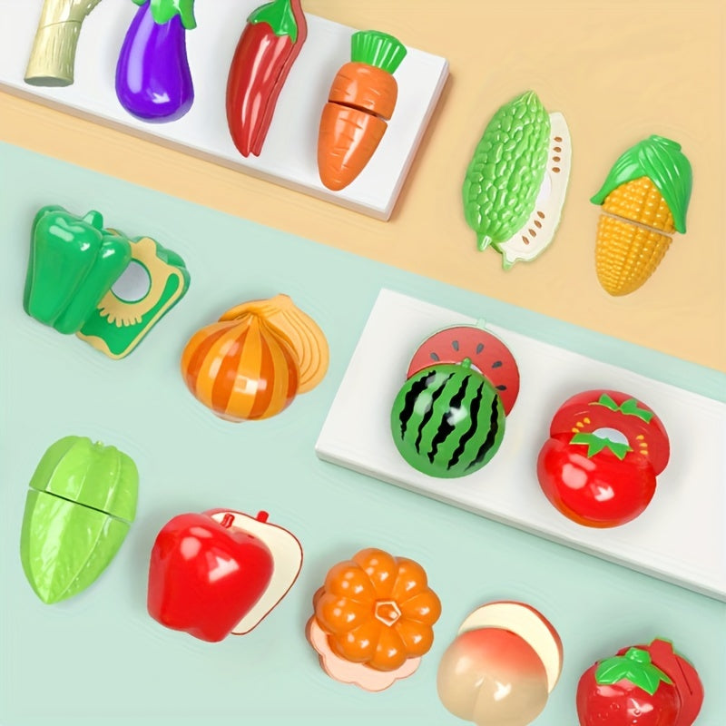 Educational Kitchen Playset for Youngsters - Plastic Fruit and Vegetable Cutting Toys, Simulation Food Set for Boys and Girls, Multicolor ABS Material, Perfect for Winter, New Year
