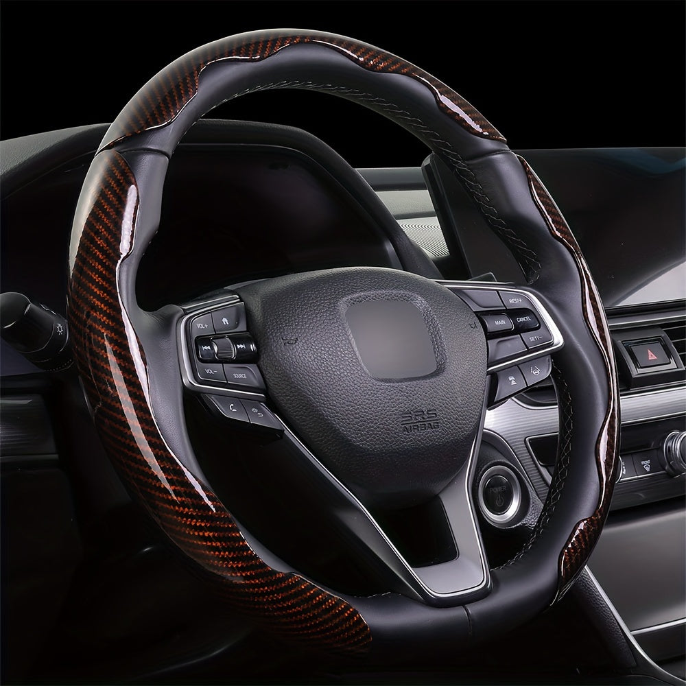 3Pcs Universal Carbon Fiber Style Steering Wheel Covers, High-Grip ABS Resin, Snap-On Design, No Inner Circle - Sleek Automotive Steering Wheel Protection