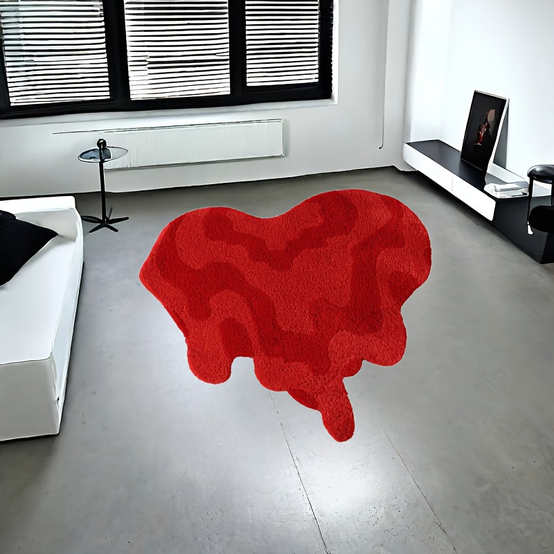 Red Heart-Shaped Area Mat - Romantic Bedroom Decor, Easy-Clean Polyester Mat with High-Definition Print, Lightweight & Durable for Indoor Use, Perfect for Christmas, Halloween, Easter, Thanksgiving, and More, Rugs for Bedroom