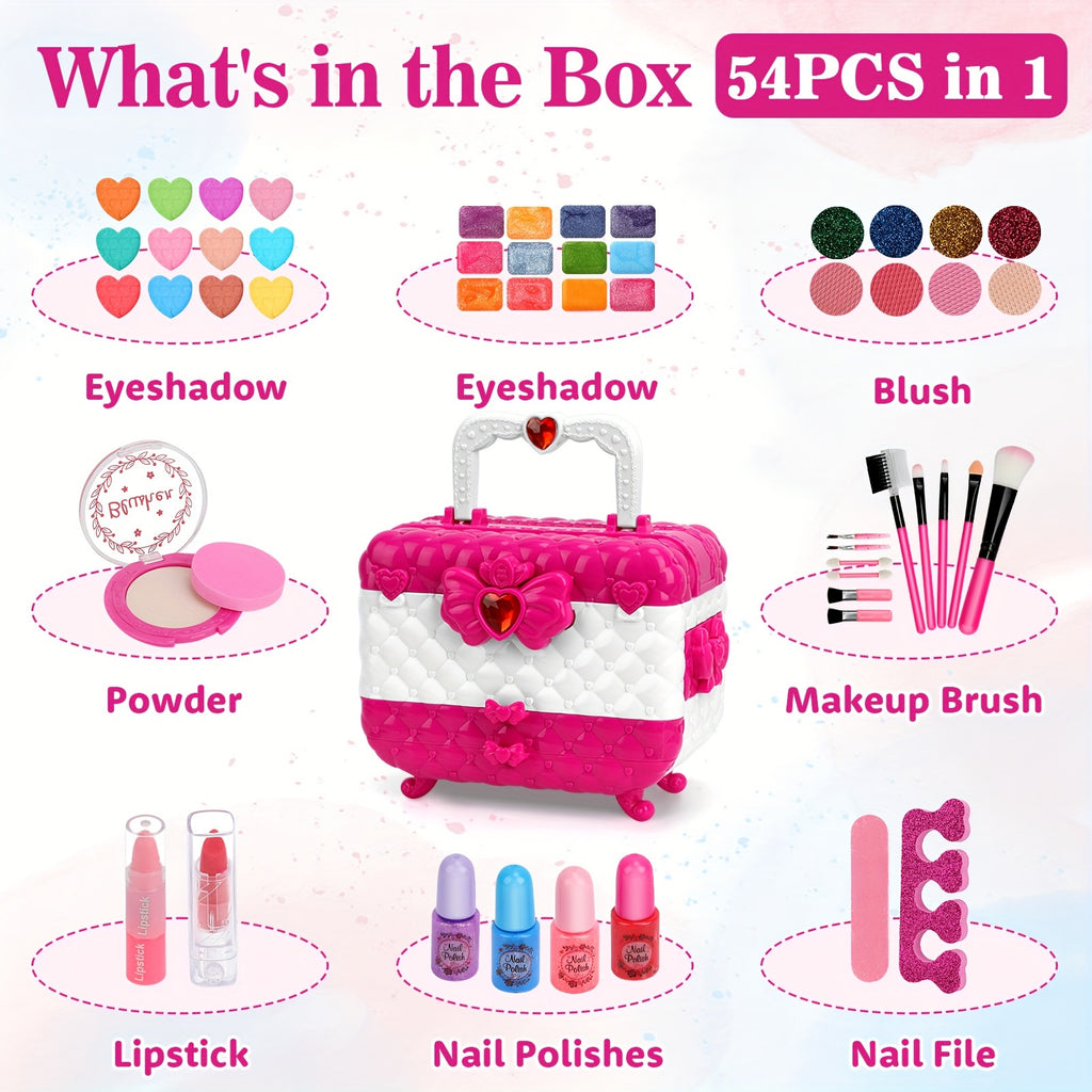 54PCS Washable Real Makeup Set for Kids, Little Girls Makeup Toys, Ideal Christmas Gifts, Toddler Toys for Halloween