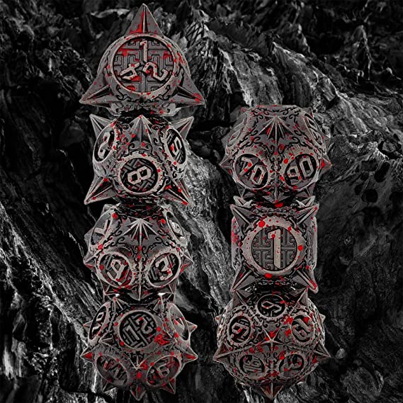 Sharp Metal Meteor Dice Set - Large & Bold Gaming Dice for Dungeons & Dragons - Solid, Weighted, and Aesthetically Pleasing - Complete with D20, D12, D10, D8, D6, D4
