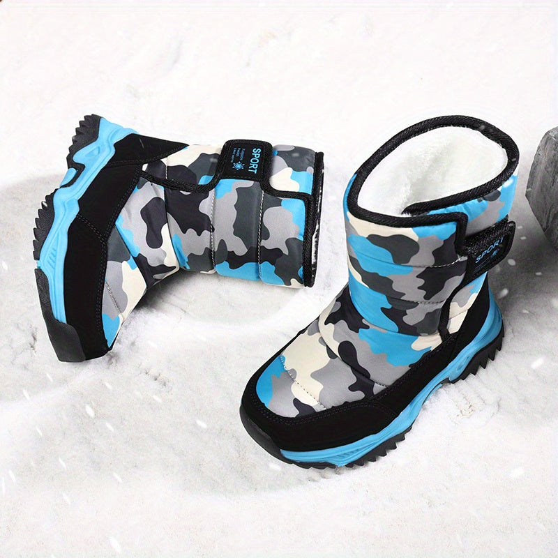 [Boys' Winter Snow Boots] Winter Boys' Camouflage Snow Boots | High-Top Long-Lined Warm Casual Sports Boots with Cushioned EVA Insole and Durable Rubber Sole for Youngsters Outdoor Activities
