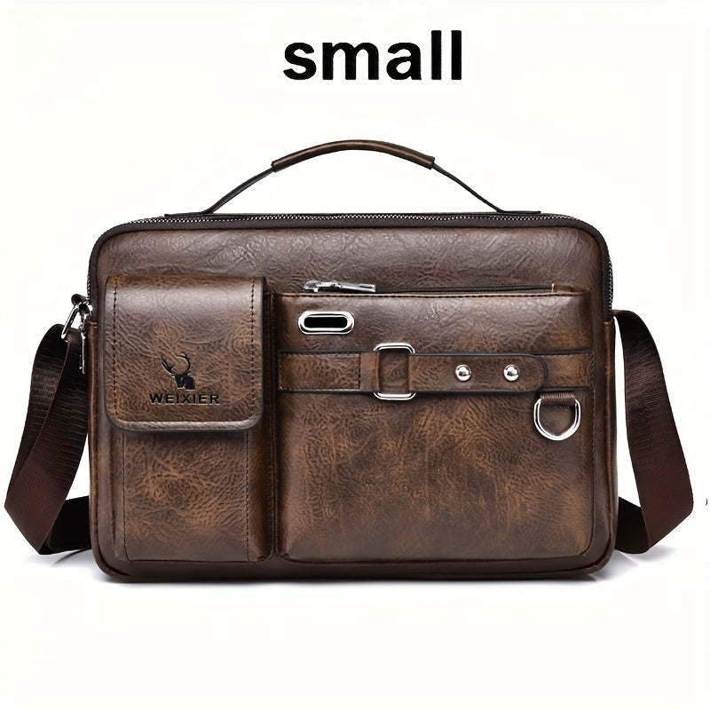 WEIXIER Men's Business Crossbody Bag with Adjustable Strap, Golden-Tone Hardware