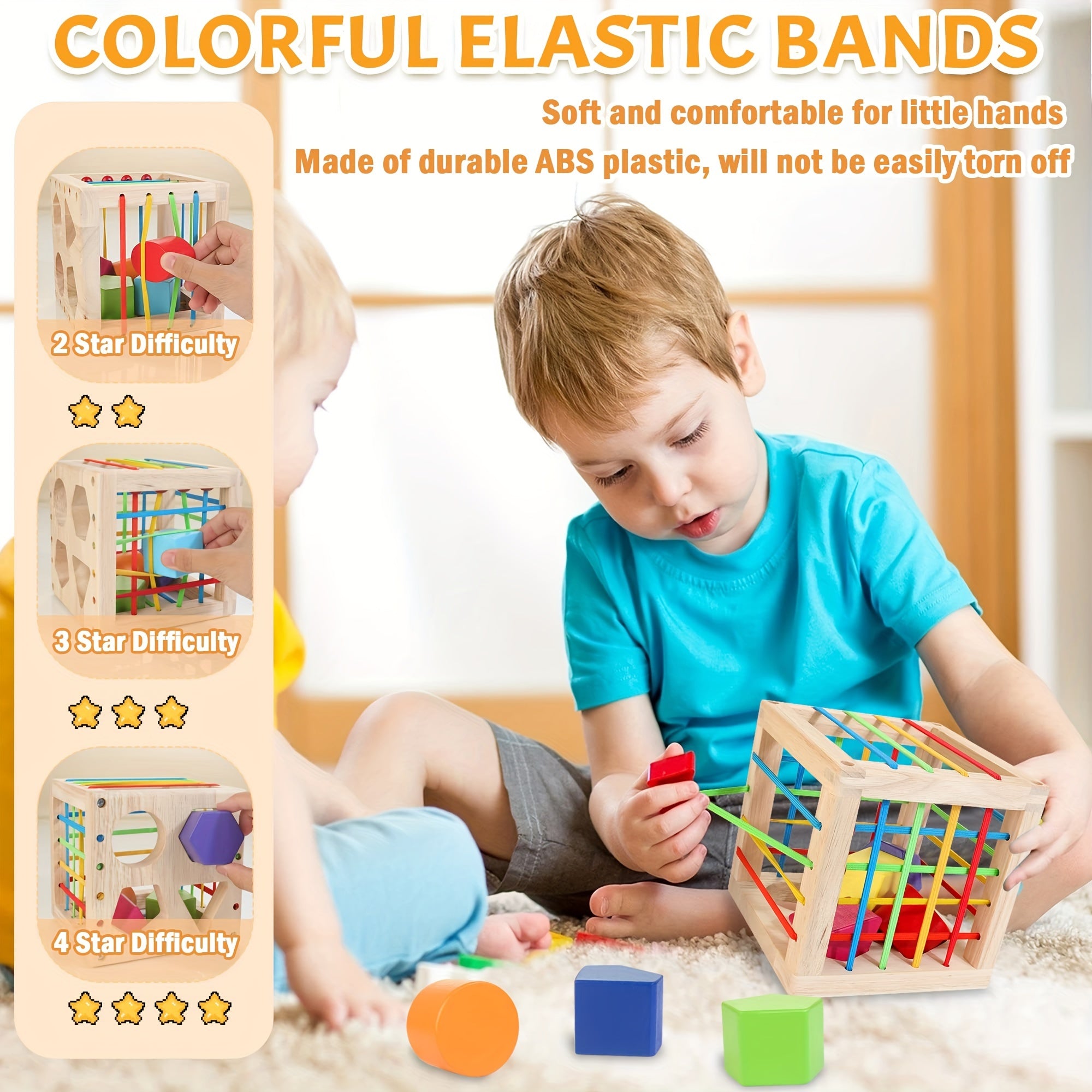 Wooden Shape Sorter Toys for Toddlers 1-3 Years Old, Toys for 1 Year Old Baby Girls & Boys, Activity Cube with 8pcs Geometric Shape Blocks and Gift Box for Christmas