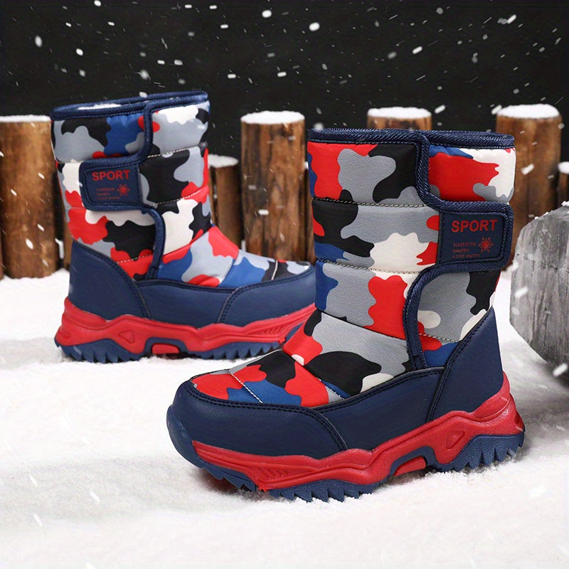 [Boys' Winter Snow Boots] Winter Boys' Camouflage Snow Boots | High-Top Long-Lined Warm Casual Sports Boots with Cushioned EVA Insole and Durable Rubber Sole for Youngsters Outdoor Activities