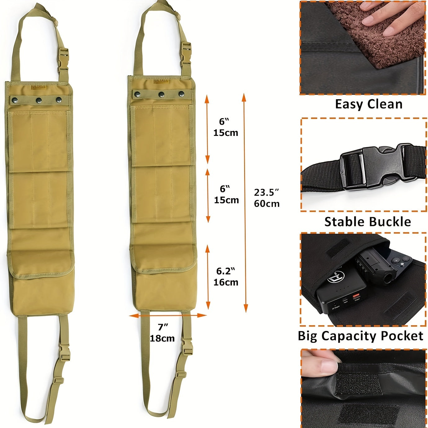 2PCS Automotive Gun Racks, Truck Gun Rack For Hunting Accessories, Gun Holder For Truck With Storage Pockets