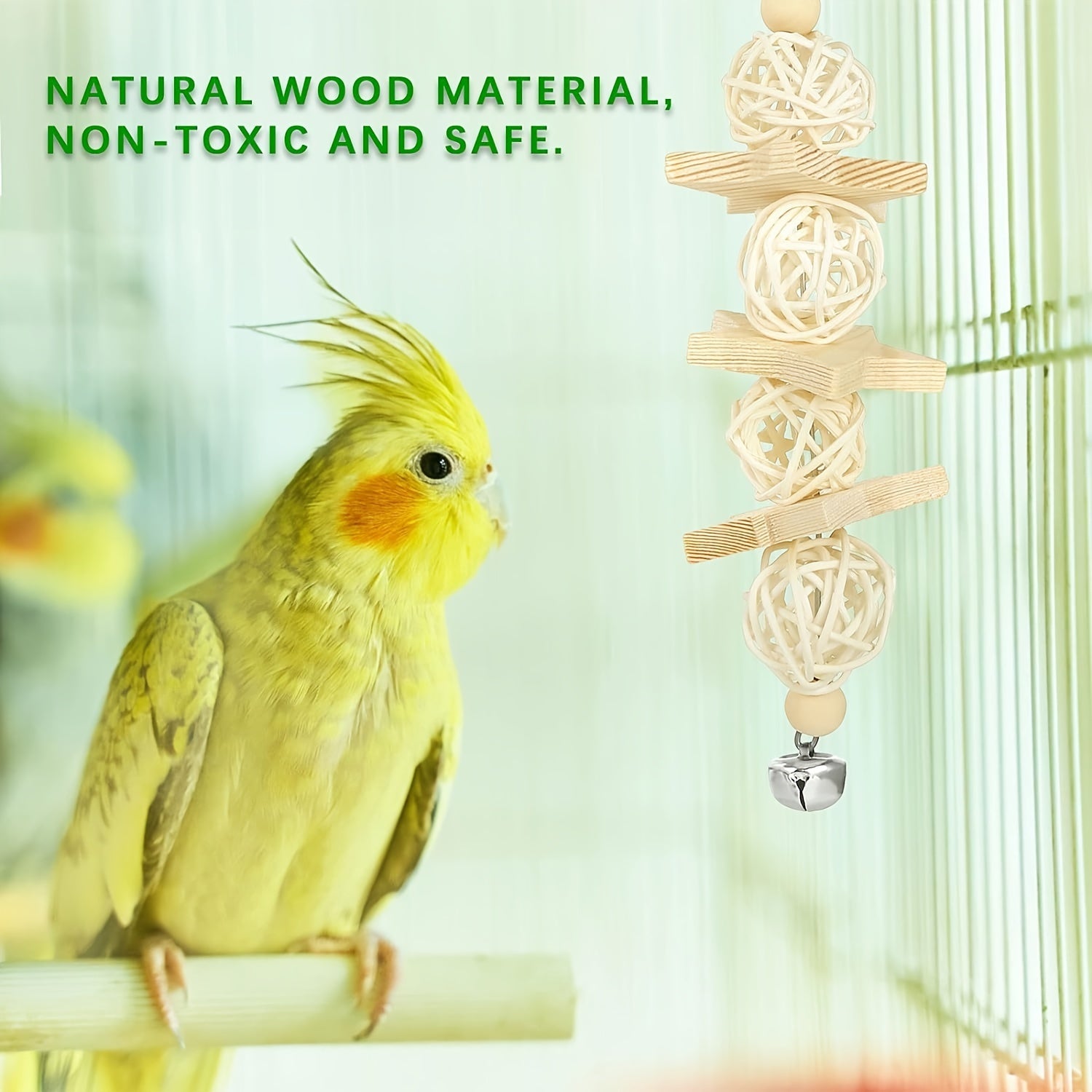 8pcs Solid Wood Bird Toy Set - Tiger Skin Peony Love Bird Small and Medium Parrot Toys with Swing Stairs and Chew Ball