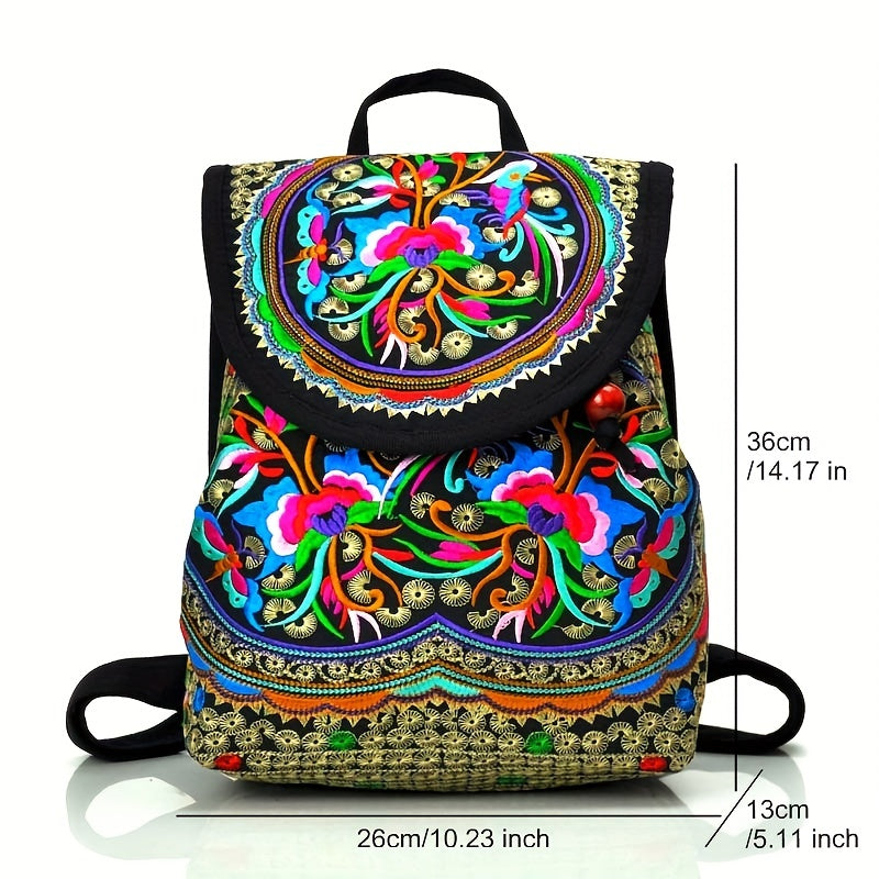[Vintage Backpack] Vintage Floral GUDAOBELL Women's Backpack | Pink Geometric Pattern Travel Bag with Tablet Compartment, Adjustable Shoulder Straps & Drawstring Closure for Work, Daily Use