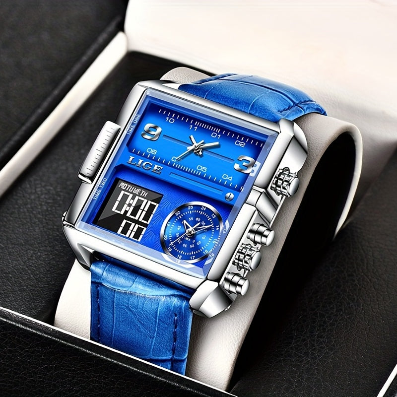 LIGE Fashion Men's Sports Square Analog Big Quartz Watch, Ideal Choice For Gifts