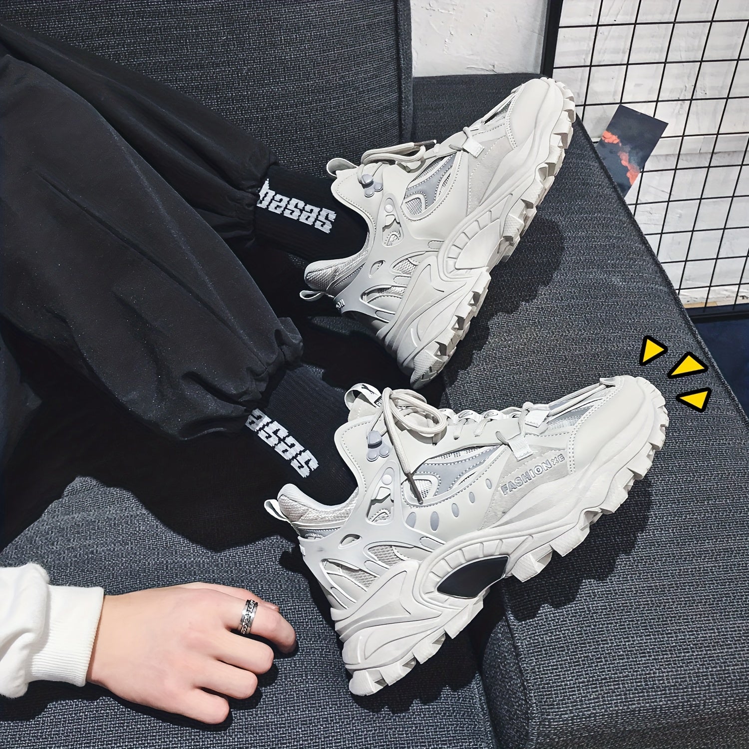 [1 Pair Men'S Cloud Pattern Sneakers] Round Toe Lace-Up  Athletic Sneakers, Sports , Breathable Fabric