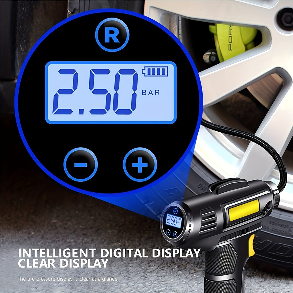 120W multi-function portable automotive air compressor, wired/wireless handheld automotive air pump electric, automotive tire inflator with LED lights