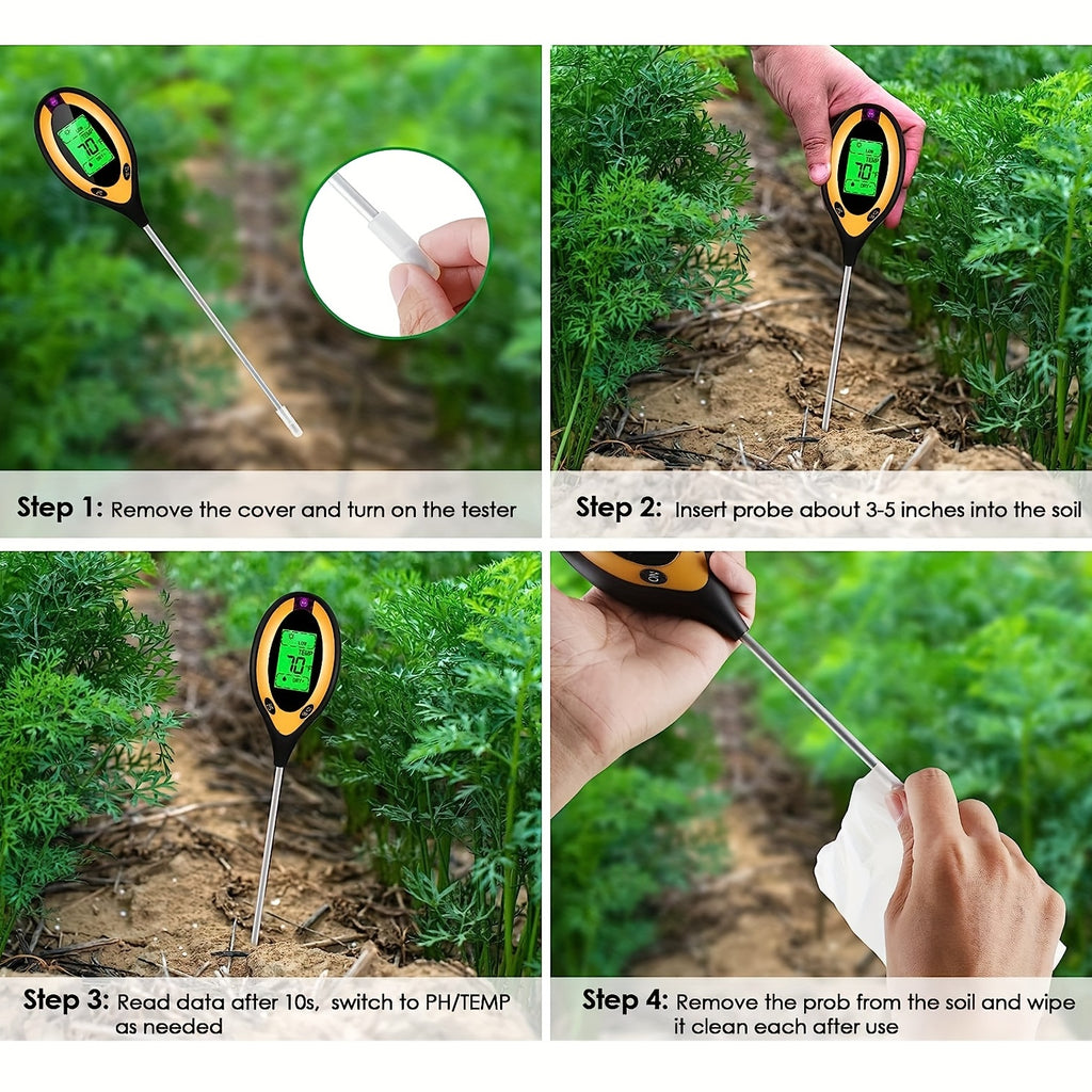 1pc 4-in-1 Soil Detector Light Temperature Soil Moisture Meter PH Value Soil Tester, Plant & Soil Monitoring