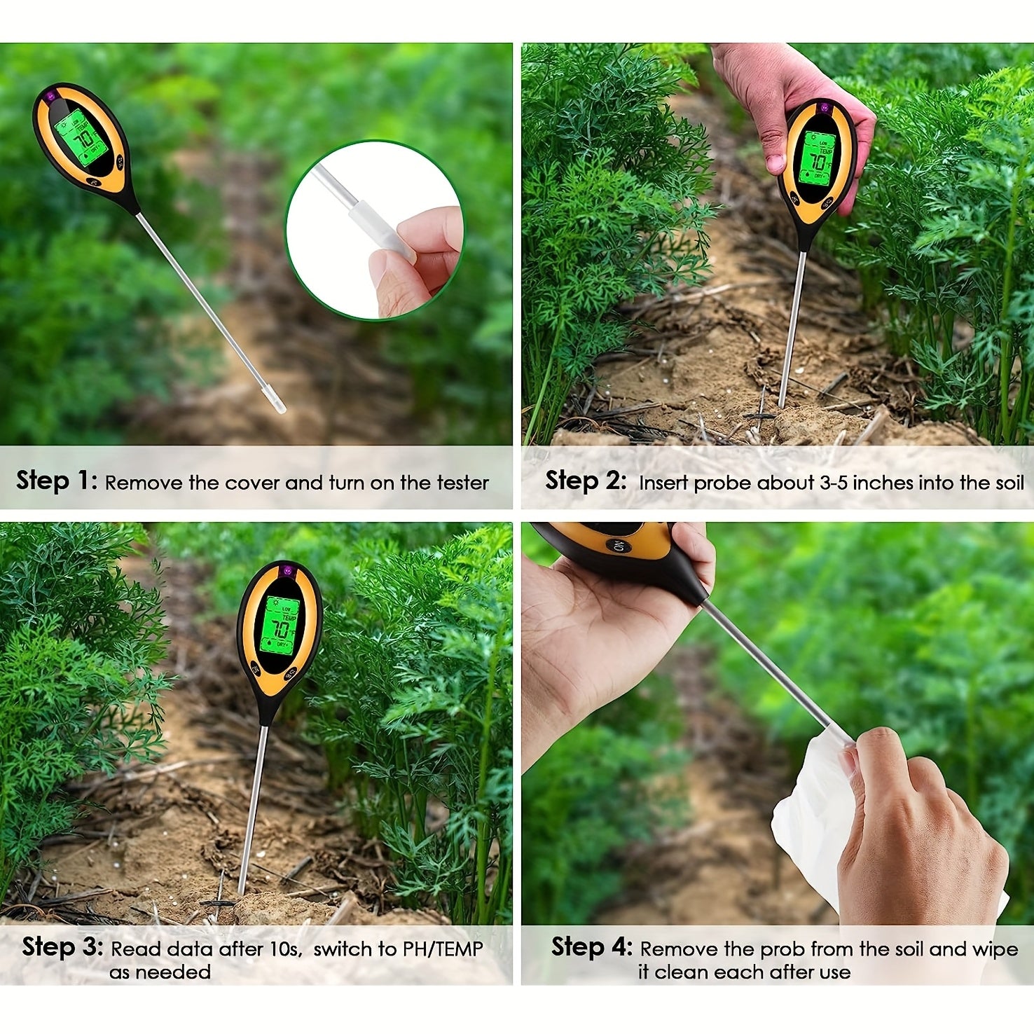1pc 4-in-1 Soil Detector Light Temperature Soil Moisture Meter PH Value Soil Tester, Plant & Soil Monitoring