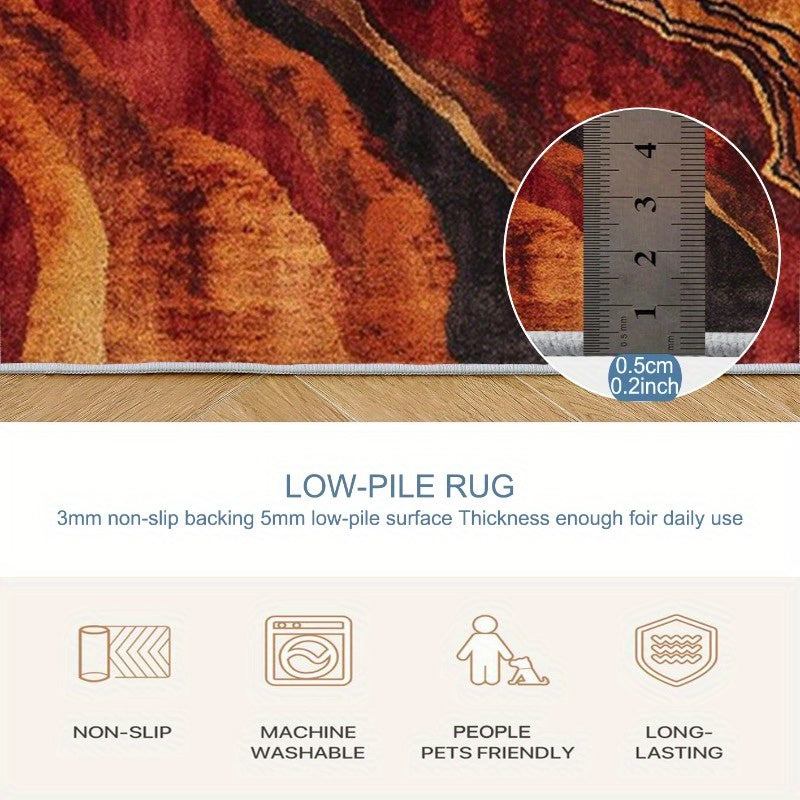 1pc Abstract Artistic Area Mat - Lightweight, Washable & Easy to Maintain, Vibrant Orange, Red, and Black Design, Perfect for Living Room, Bedroom, Dining Room, Office, or Balcony Decor, Machine Washable Polyester, Rectangula