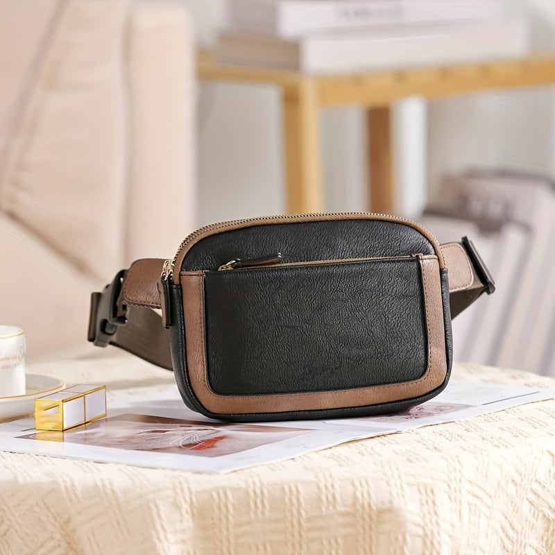 Mini Cute Color Block Sling Bag, Lightweight Portable PU Leather Outdoor Sports Fitness Chest Bag
