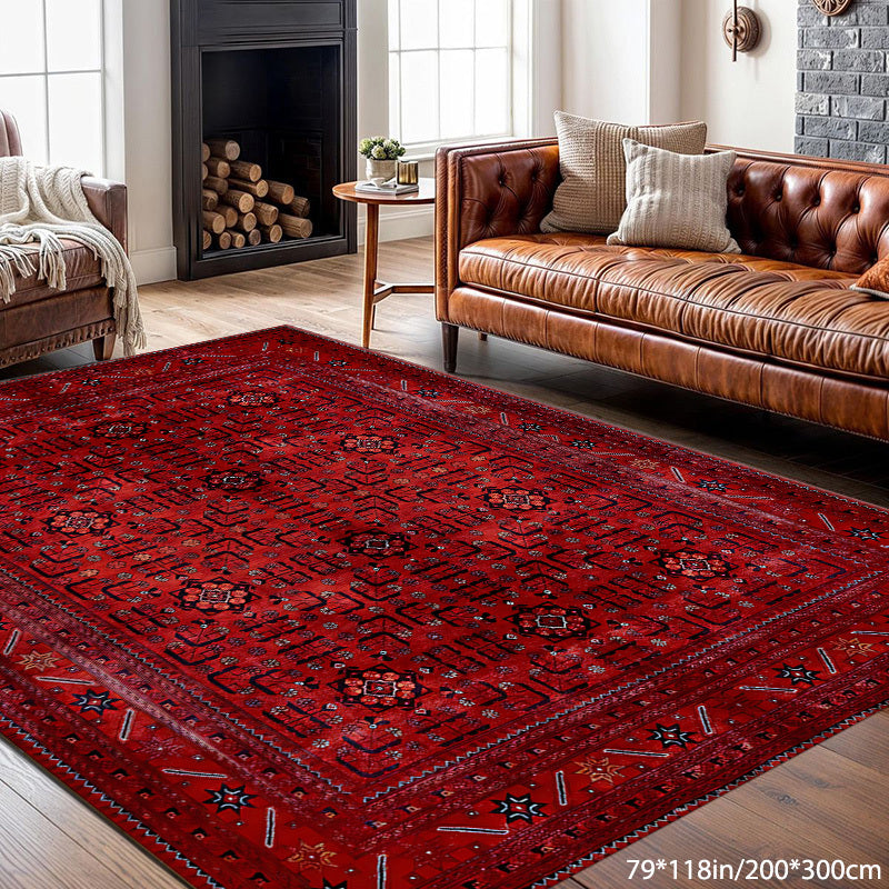 1pc Bohemian Pattern Velvet Mat, Polyester Fiber 100.00%, Machine Washable, Versatile for Living Room, Bedroom, Balcony, Indoor/Outdoor Use, Rugs for Living Room