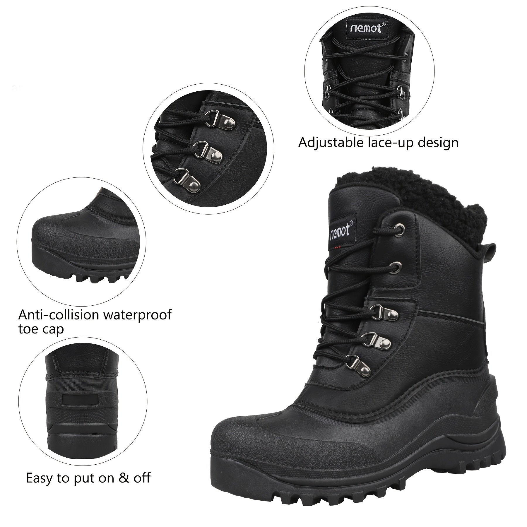 [Popular Choice] Riemot Men's High Quality Snow Boots - Durable, Non-Slip Traction Sole for Hiking,