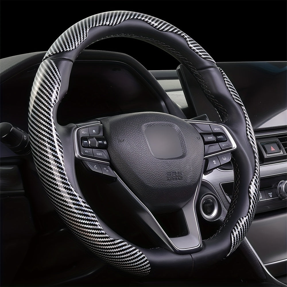 3Pcs Universal Carbon Fiber Style Steering Wheel Covers, High-Grip ABS Resin, Snap-On Design, No Inner Circle - Sleek Automotive Steering Wheel Protection