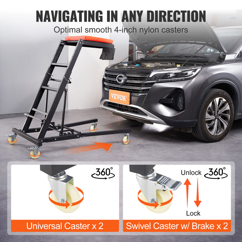 VEVOR Top Automotive Creeper, 48"-76" Adjustable Height Foldable Creeper, 400 LBS Capacity High Creeper, 4 Swivel Caster Wheels, Heavy Duty Work Creeper for Auto Repair and Maintenance