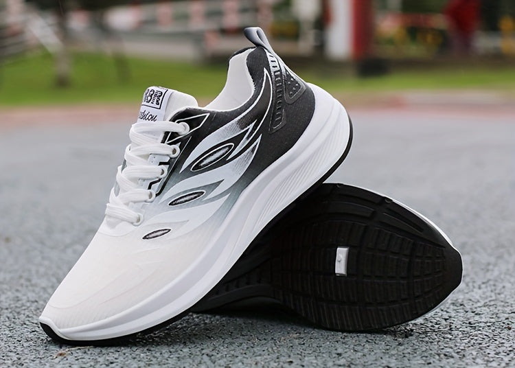 Men'S Fashion Sneakers - Breathable Mesh Upper, Non-Slip Rubber Sole, EVA Insole, Round Toe, Lace-Up Closure, Striped Pattern, Casual Sports Shoes for Spring, Summer, Fall