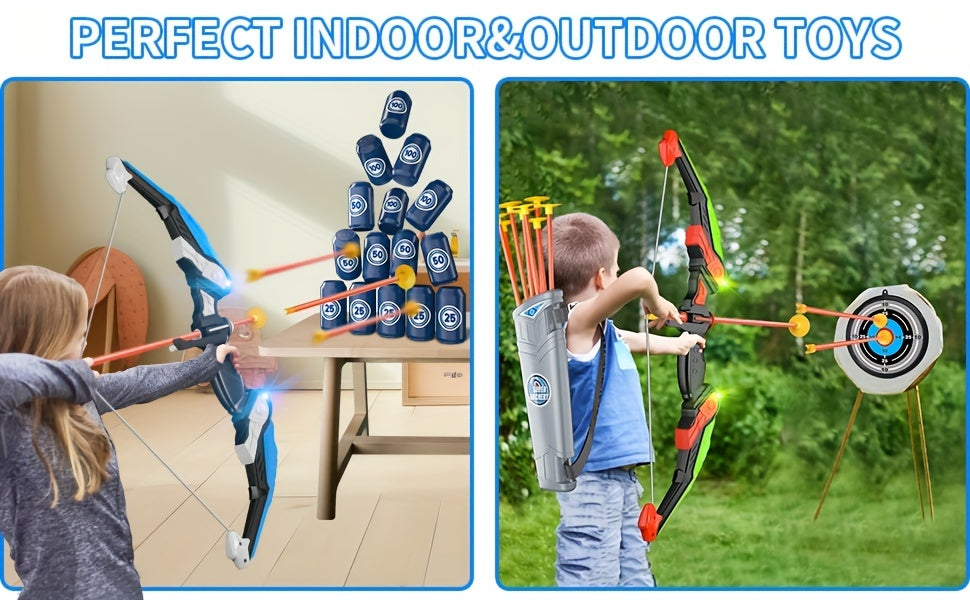 Bow And Arrow Archery Set Toys With Light-up LED Including 32 Suction Cup Arrows, Indoor Outdoor Bow And Arrow Toys Gifts Halloween Christmas Gift