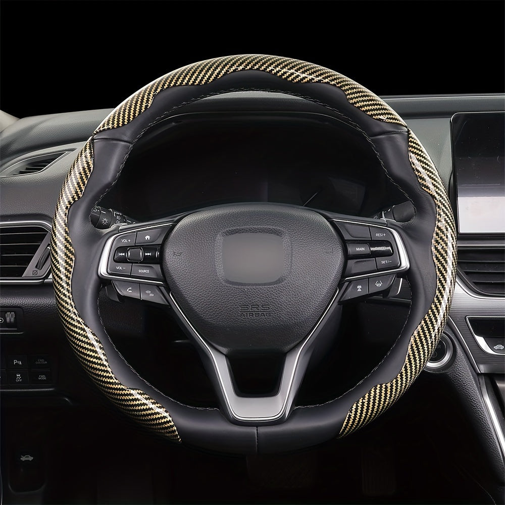 3Pcs Universal Carbon Fiber Style Steering Wheel Covers, High-Grip ABS Resin, Snap-On Design, No Inner Circle - Sleek Automotive Steering Wheel Protection