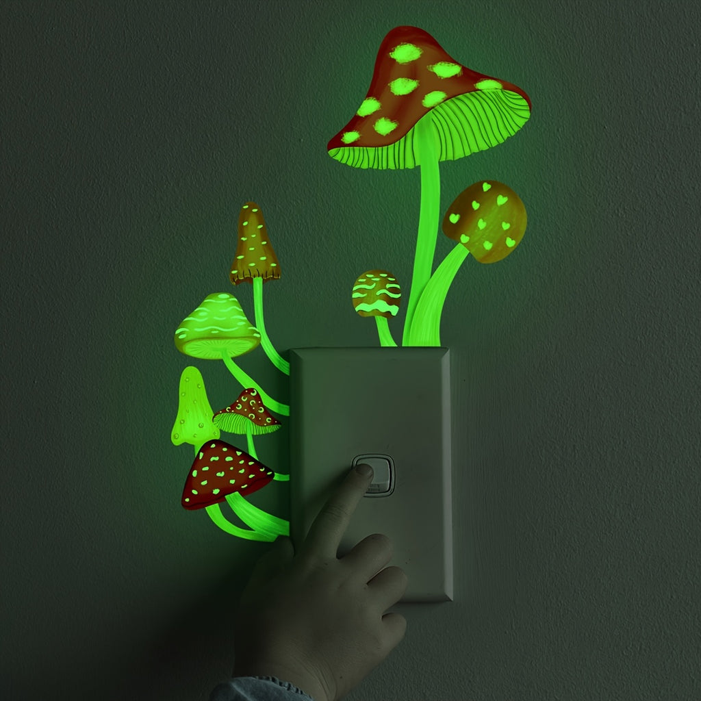 Self-Adhesive Glow Mushroom Switch Sticker - Easy to Find, Reusable & Fun Themed Art Deco