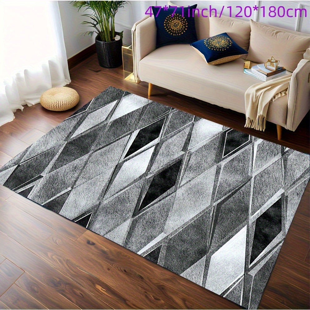 Modern Geometric Diamond Pattern Mat, Soft Non-Slip Machine Washable, Perfect for Bedroom Living Room Office and Game Room Decor, Ideal for Christmas Halloween Easter Thanksgiving and More, in Silvery Gray and Black, Rugs for