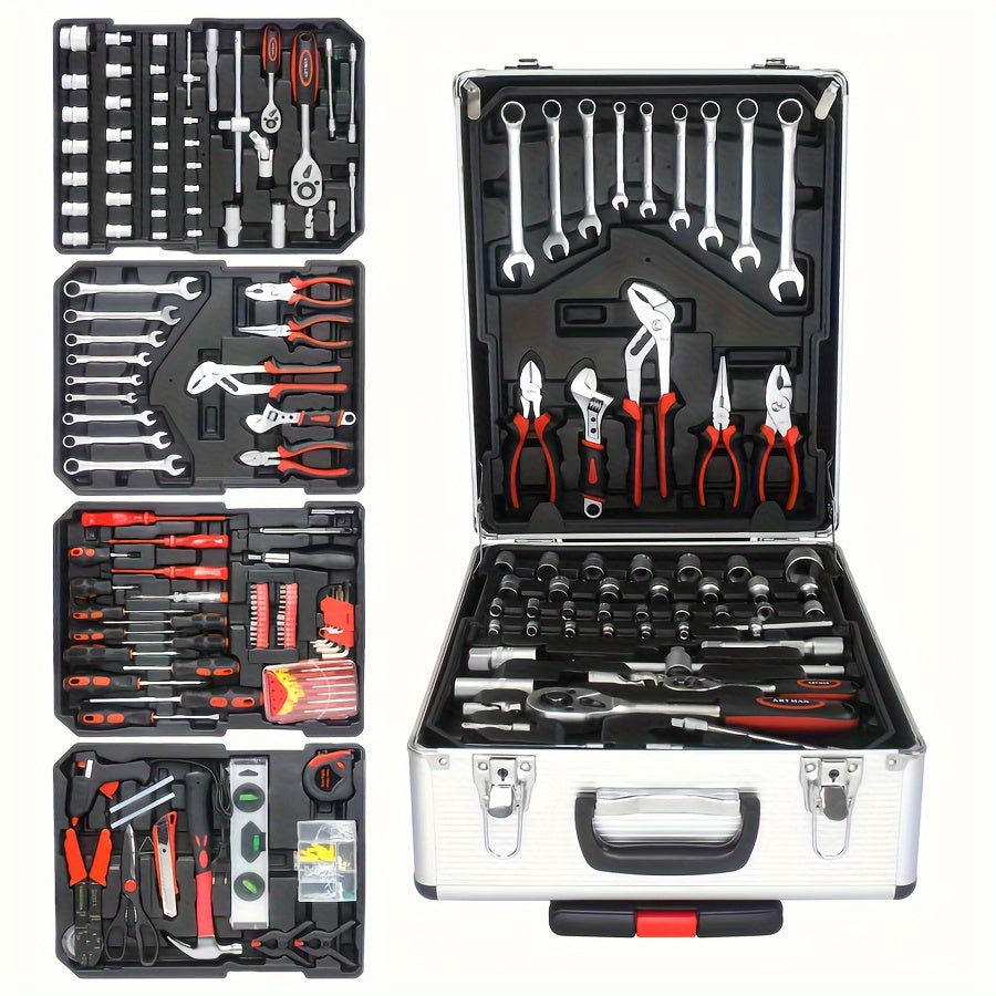 899/52+1 Tool Set, Portable 4-Layer Tool Box with Wheels for Easy Pushing and Pulling, 1/4" Drive and Standard Socket, Multi-Functional Tool Box for Automotive Repair