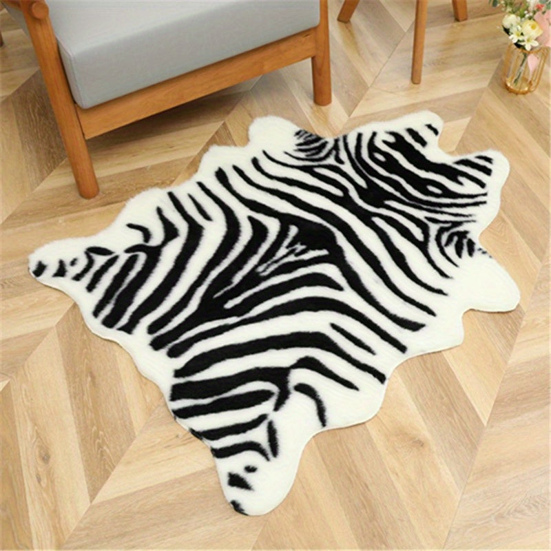 Washable Low-Pile Faux Cowhide Rug - 1pc Durable Western Style Animal Print Carpet for Bedroom and Living Room Decor - Home and Room Decor